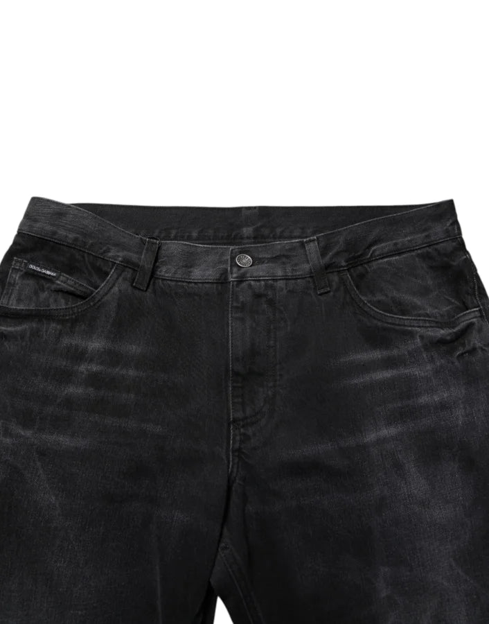 Dolce &amp; Gabbana Black Washed Cotton Skinny Men Denim Jeans