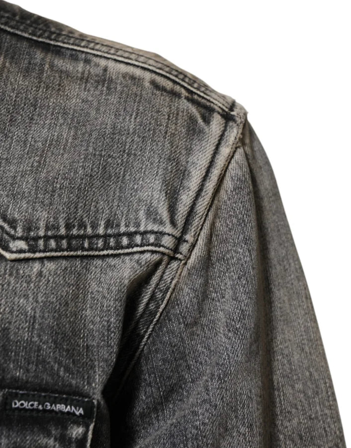Dolce &amp; Gabbana Black Washed Cotton Snap Long Sleeve Casual Shirt