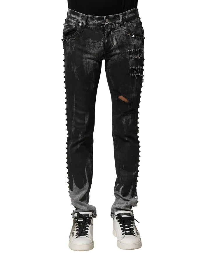 Dolce &amp; Gabbana Black Washed Embellished Skinny Denim Jeans