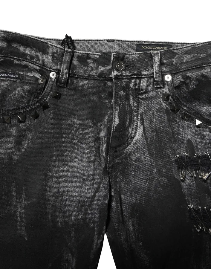 Dolce &amp; Gabbana Black Washed Embellished Skinny Denim Jeans