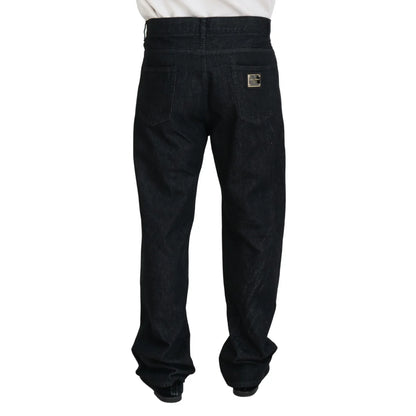 Dolce & Gabbana Black Washed Jeans with Logo Details and Zipper Closure