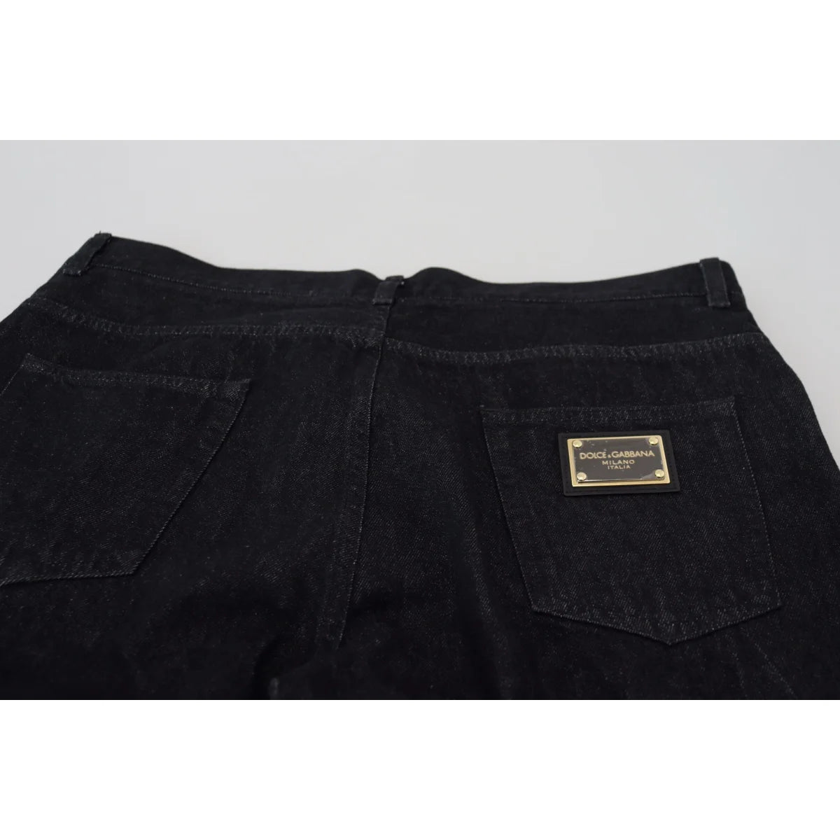 Dolce & Gabbana Black Washed Jeans with Logo Details and Zipper Closure