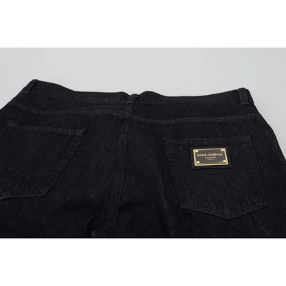 Dolce & Gabbana Black Washed Jeans with Logo Details and Zipper Closure