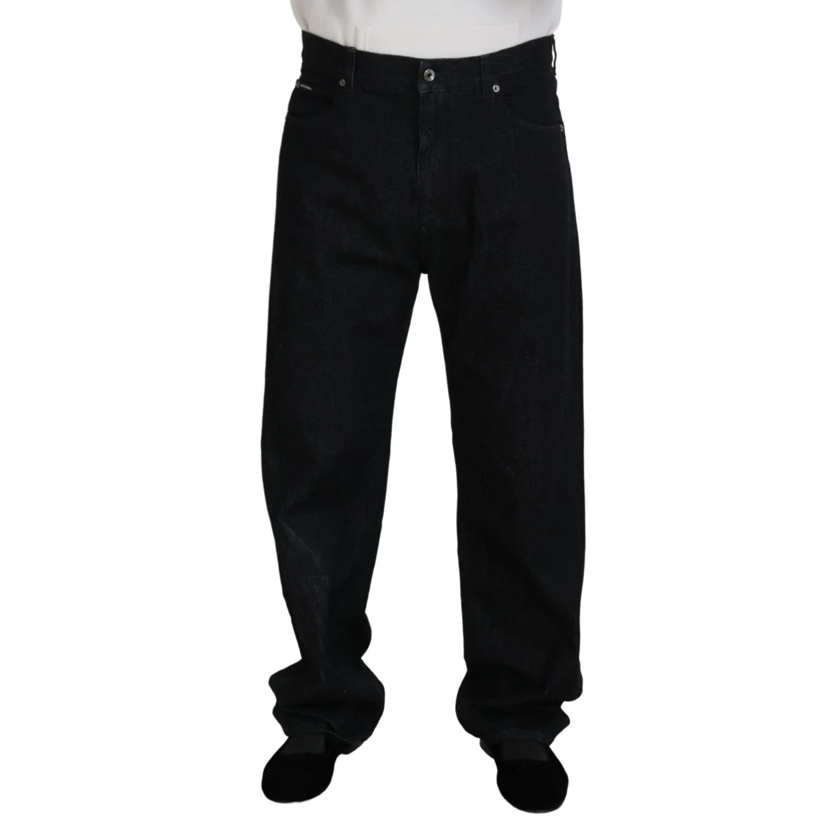 Dolce & Gabbana Black Washed Jeans with Logo Details and Zipper Closure