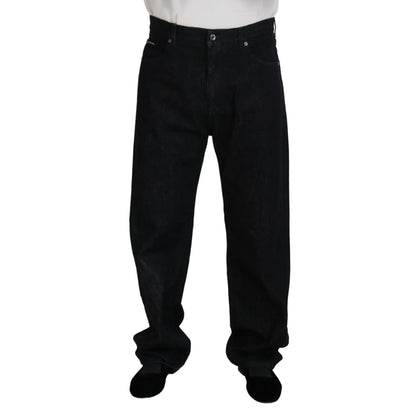 Dolce & Gabbana Black Washed Jeans with Logo Details and Zipper Closure