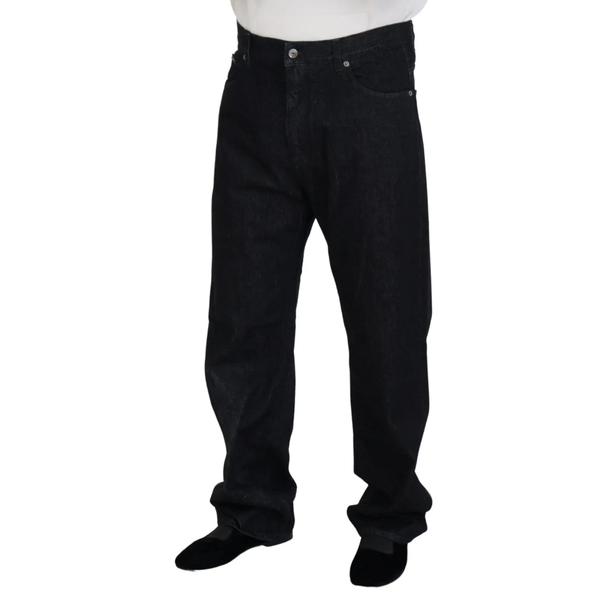 Dolce & Gabbana Black Washed Jeans with Logo Details and Zipper Closure