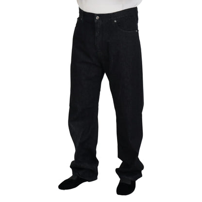Dolce & Gabbana Black Washed Jeans with Logo Details and Zipper Closure