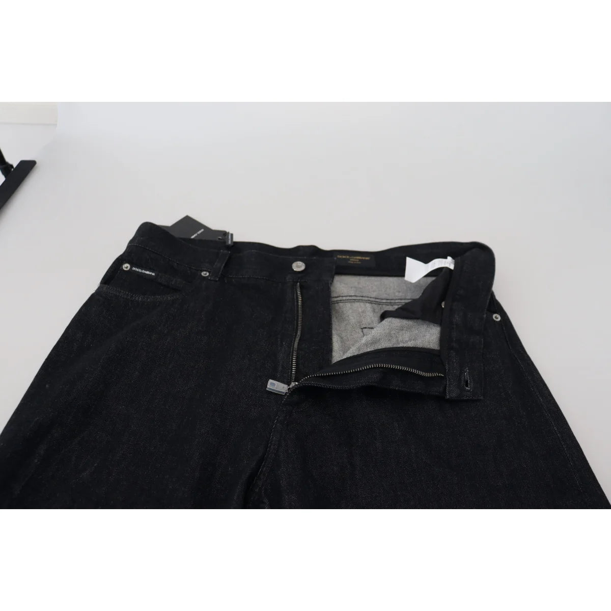 Dolce & Gabbana Black Washed Jeans with Logo Details and Zipper Closure