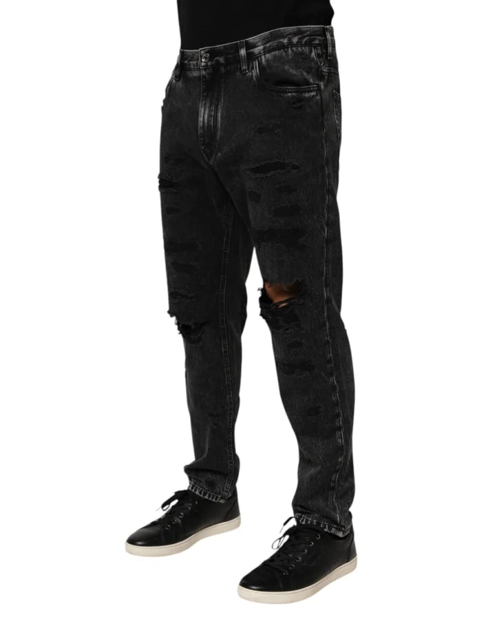Dolce &amp; Gabbana Black Washed Ripped Loose Cotton Denim Jeans
