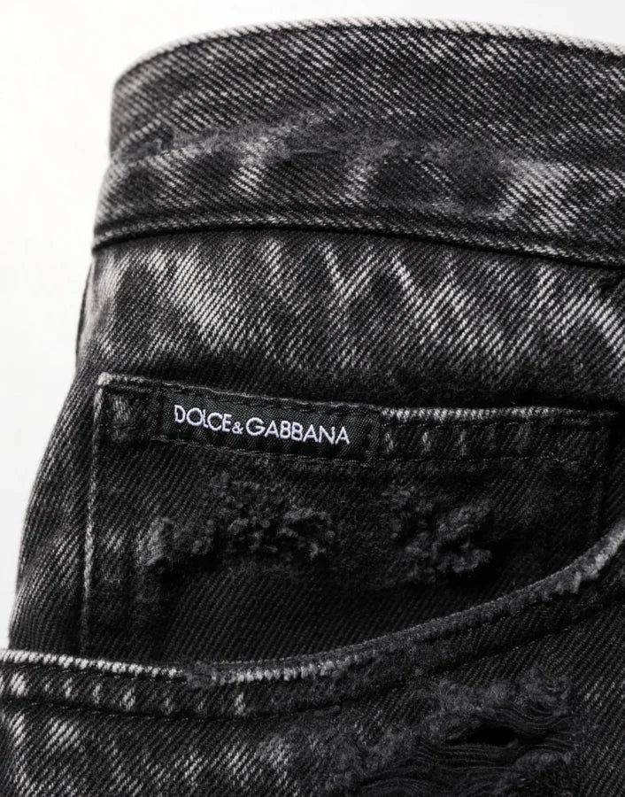 Dolce &amp; Gabbana Black Washed Ripped Loose Cotton Denim Jeans