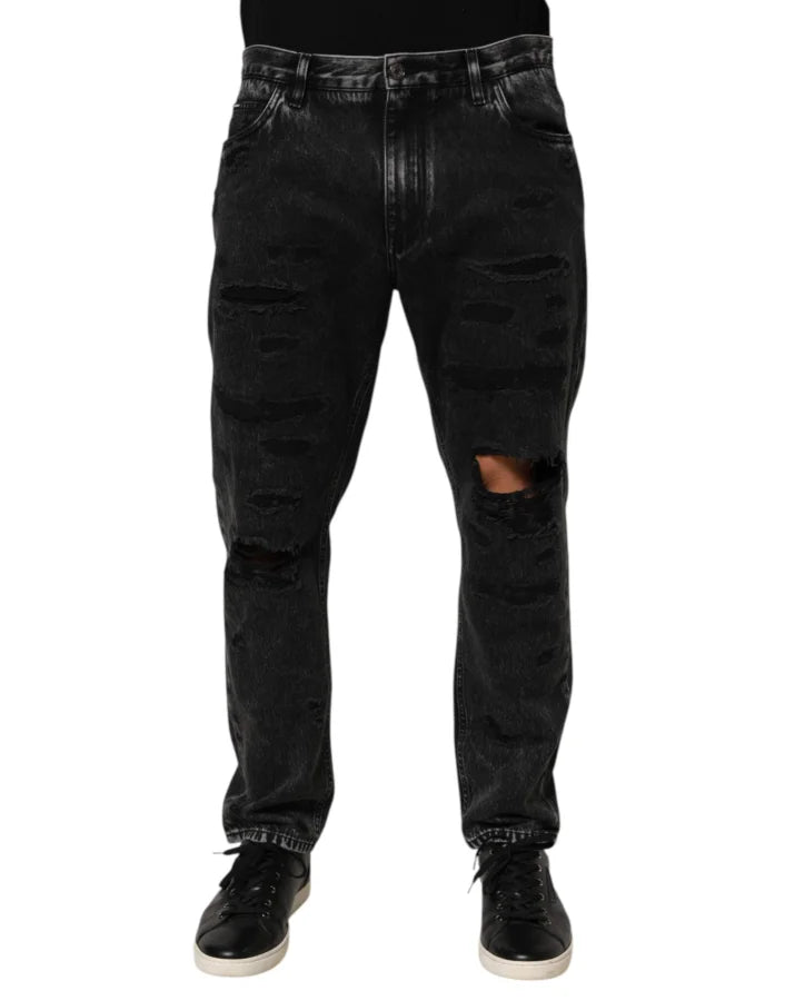 Dolce &amp; Gabbana Black Washed Ripped Loose Cotton Denim Jeans