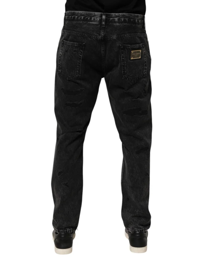 Dolce &amp; Gabbana Black Washed Ripped Loose Cotton Denim Jeans
