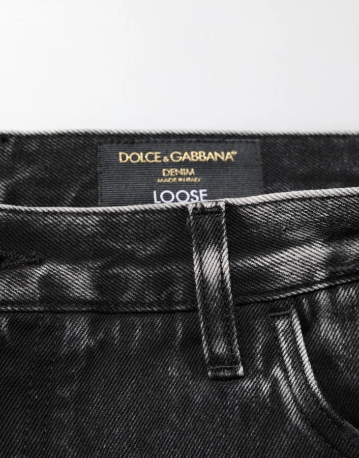 Dolce &amp; Gabbana Black Washed Ripped Loose Cotton Denim Jeans