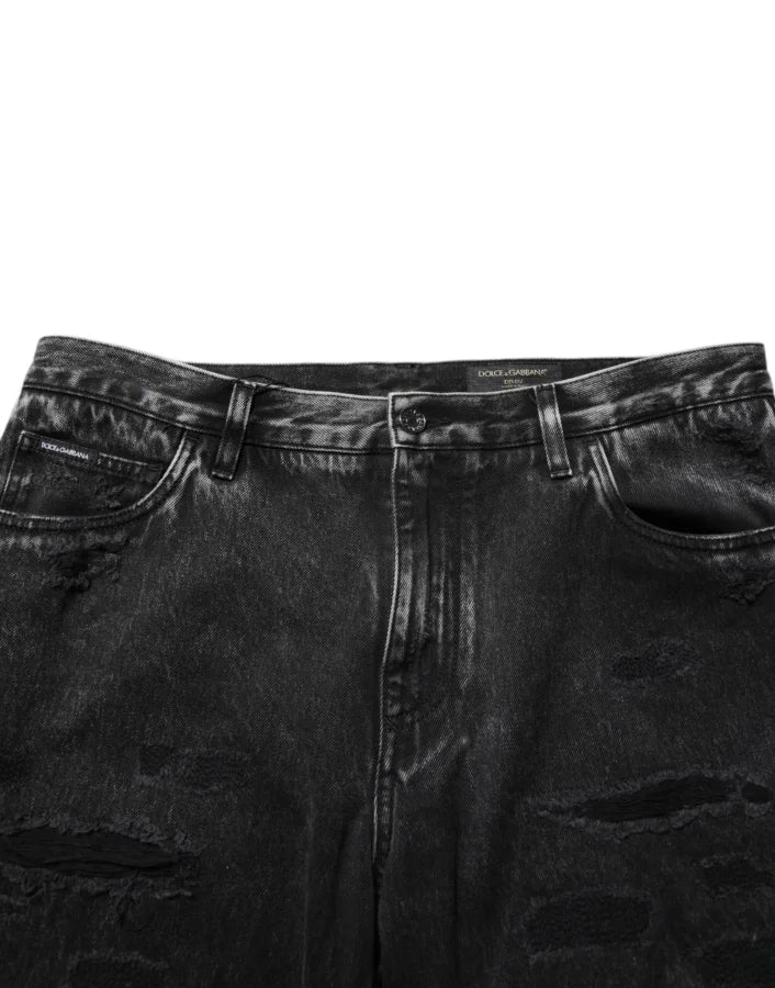 Dolce &amp; Gabbana Black Washed Ripped Loose Cotton Denim Jeans