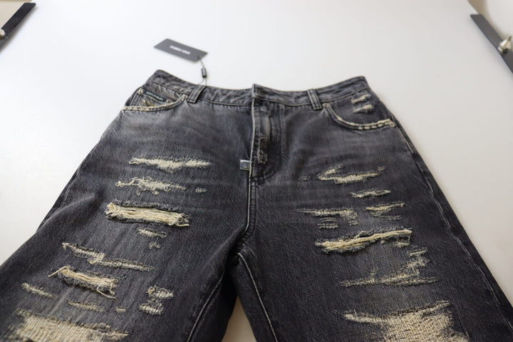 Dolce &amp; Gabbana Black Washed Tattered High Waist Denim Jeans