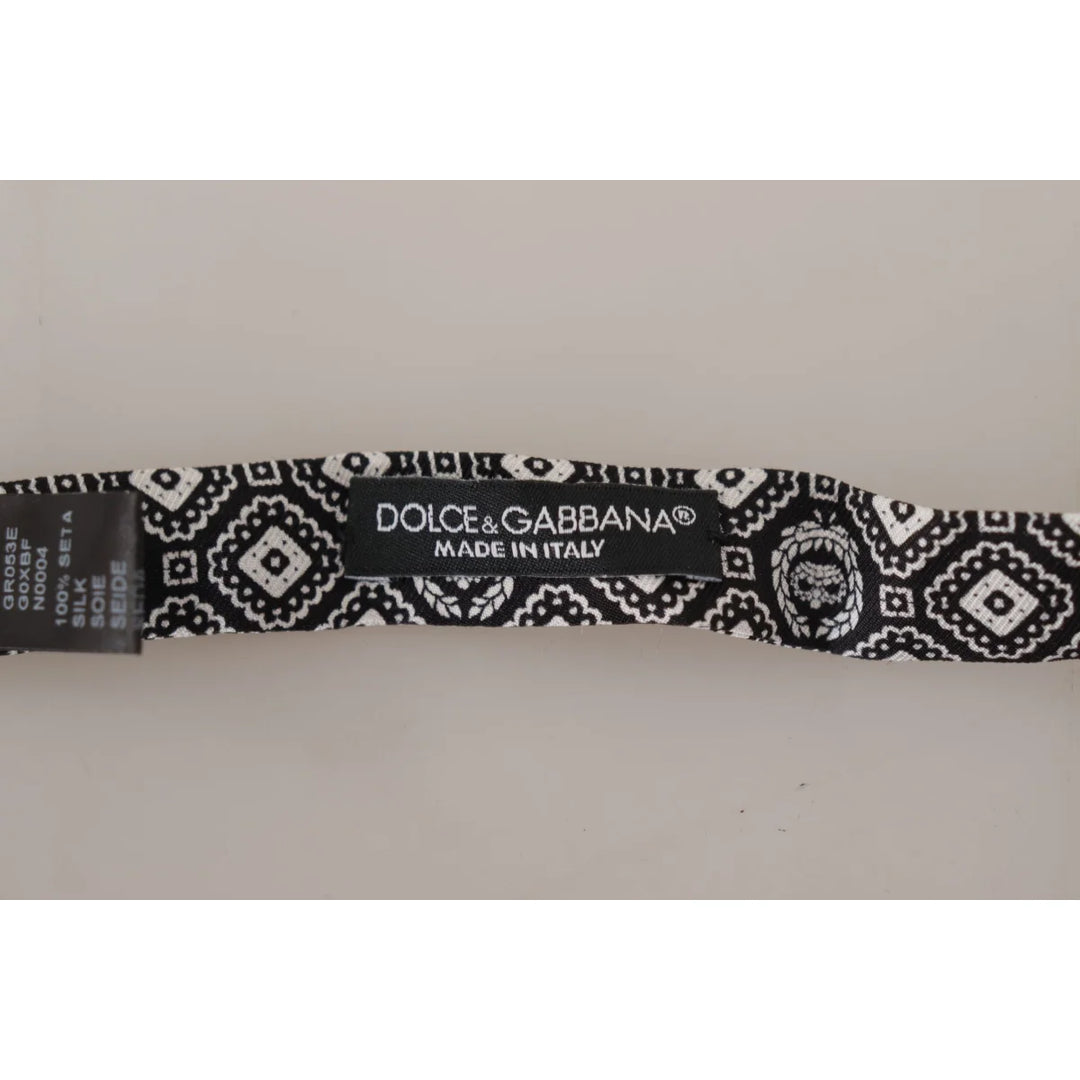 Dolce & Gabbana Black white 100% Silk Adjustable Neck Papillon Tie