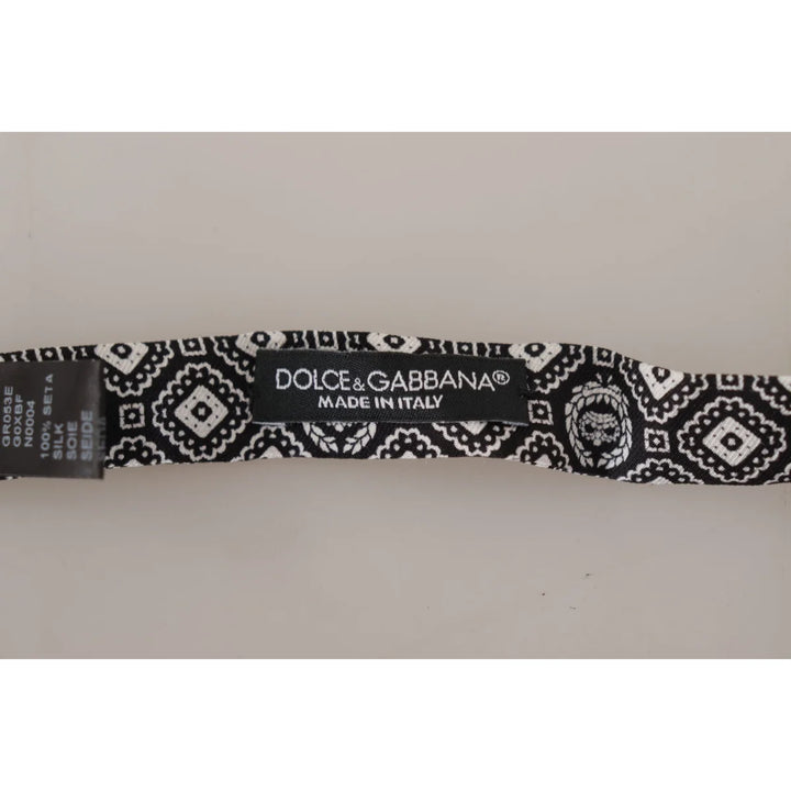 Dolce & Gabbana Black white 100% Silk Adjustable Neck Papillon Tie