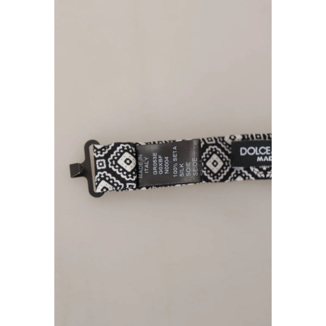 Dolce & Gabbana Black white 100% Silk Adjustable Neck Papillon Tie