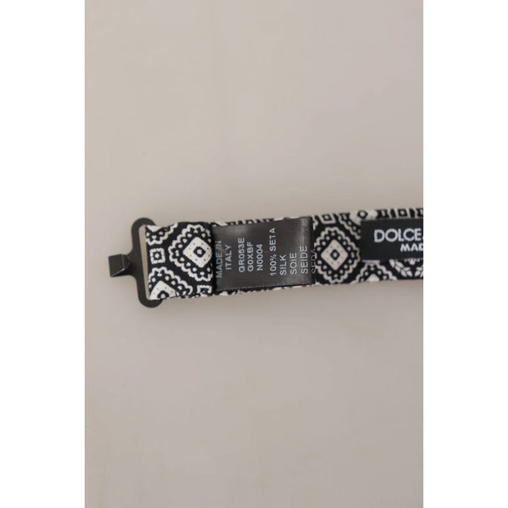 Dolce & Gabbana Black white 100% Silk Adjustable Neck Papillon Tie