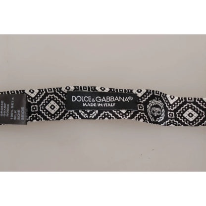 Dolce & Gabbana Black white 100% Silk Adjustable Neck Papillon Tie