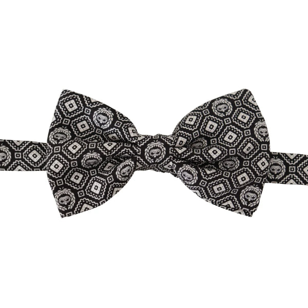Dolce & Gabbana Black white 100% Silk Adjustable Neck Papillon Tie