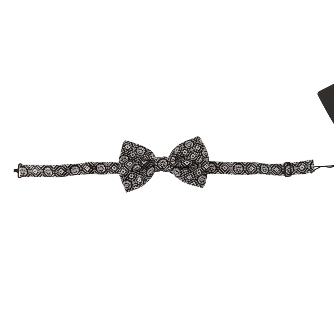 Dolce & Gabbana Black white 100% Silk Adjustable Neck Papillon Tie