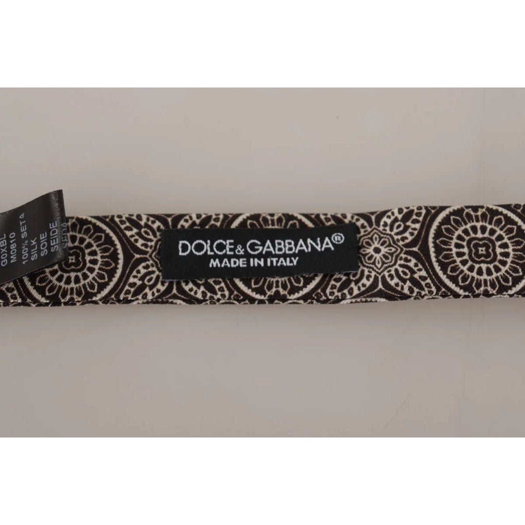 Dolce & Gabbana Black white 100% Silk Adjustable Neck Papillon Tie