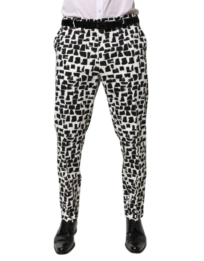 Dolce &amp; Gabbana Black White Abstract Print Cotton Blend Pants