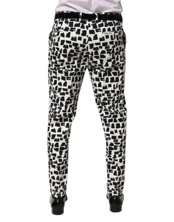 Dolce &amp; Gabbana Black White Abstract Print Cotton Blend Pants