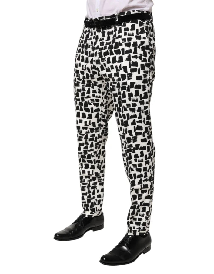 Dolce &amp; Gabbana Black White Abstract Print Cotton Blend Pants