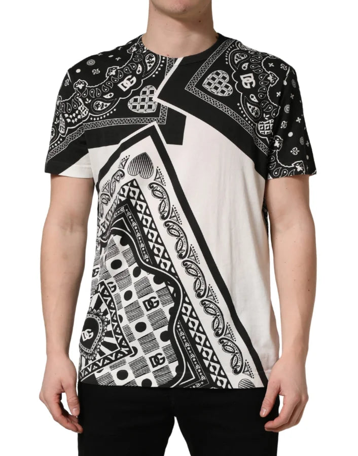 Dolce & Gabbana Black White Bandana Cotton Crew Neck T-shirt