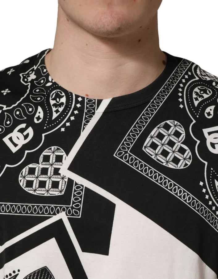 Dolce & Gabbana Black White Bandana Cotton Crew Neck T-shirt