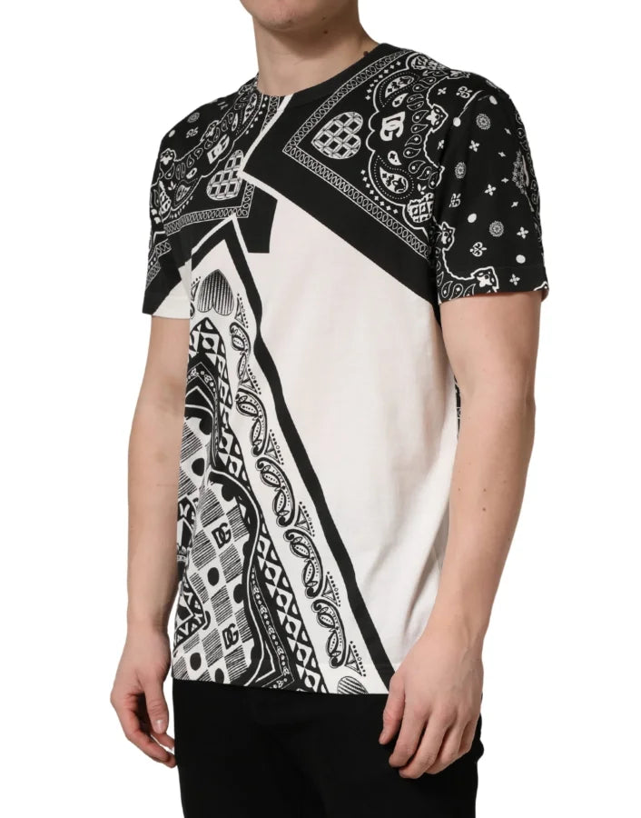 Dolce & Gabbana Black White Bandana Cotton Crew Neck T-shirt
