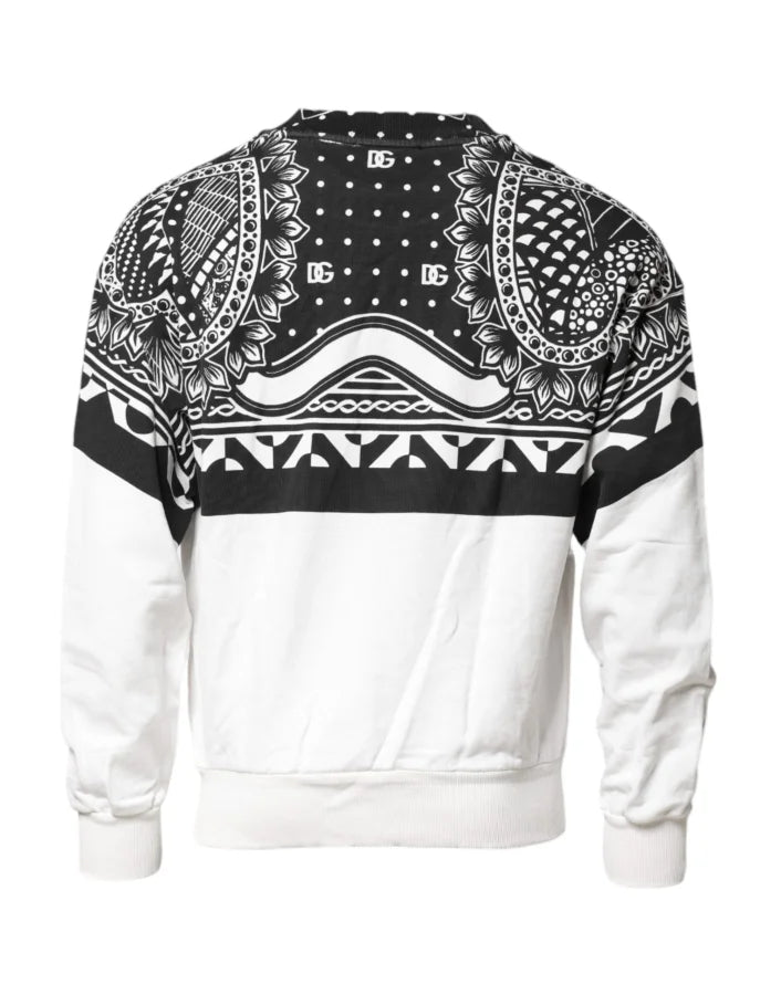 Dolce &amp; Gabbana Black White Bandana Cotton Men Sweatshirt Sweater