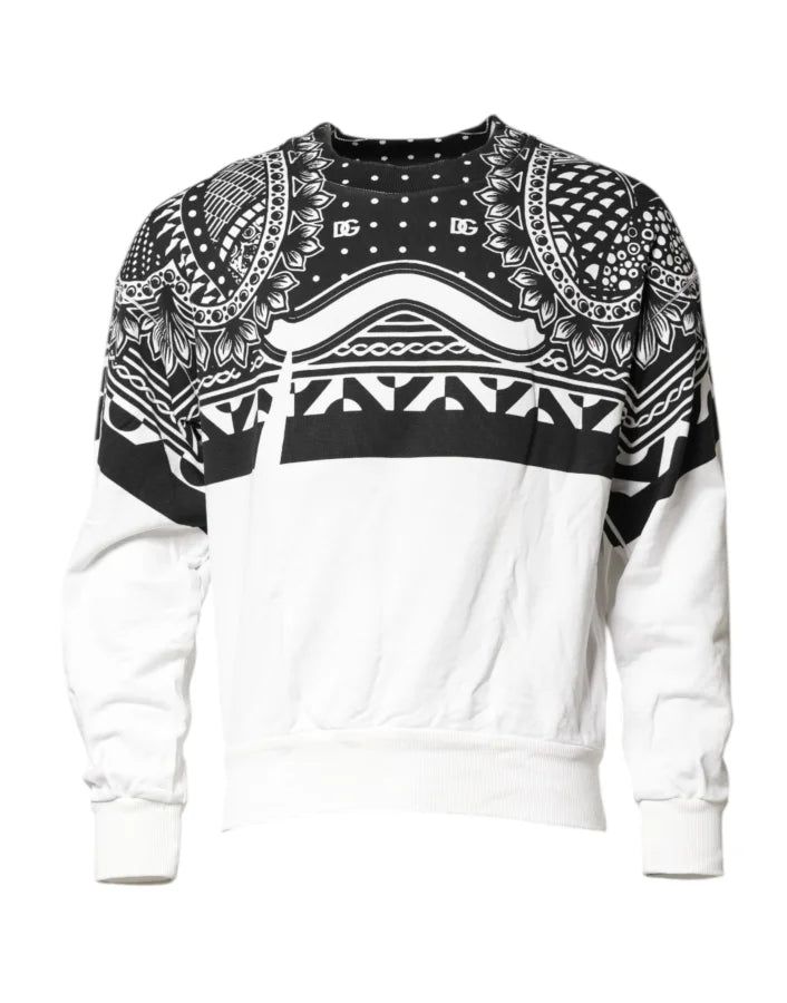 Dolce &amp; Gabbana Black White Bandana Cotton Men Sweatshirt Sweater