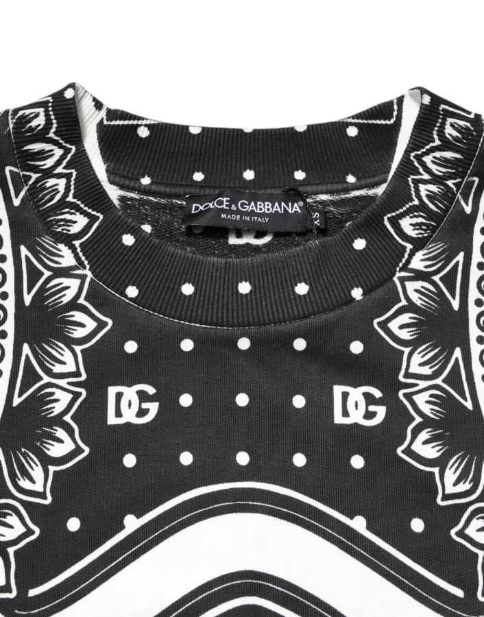 Dolce &amp; Gabbana Black White Bandana Cotton Men Sweatshirt Sweater