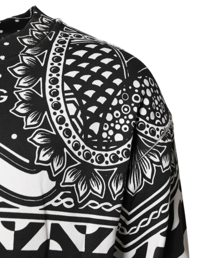 Dolce &amp; Gabbana Black White Bandana Cotton Men Sweatshirt Sweater