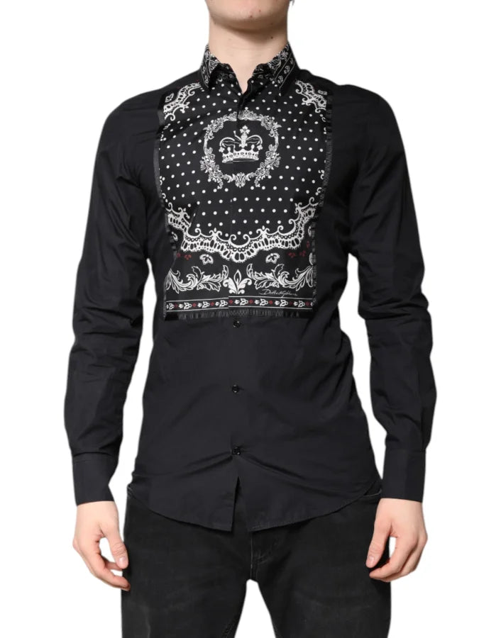 Dolce &amp; Gabbana Black White Bandana GOLD Formal Dress Shirt