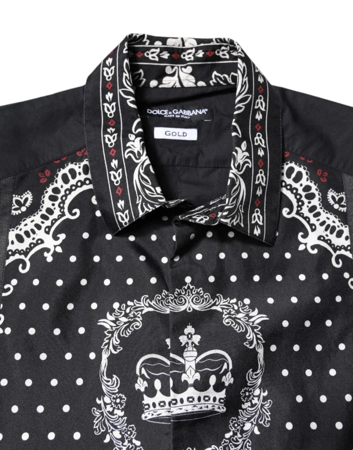 Dolce &amp; Gabbana Black White Bandana GOLD Formal Dress Shirt