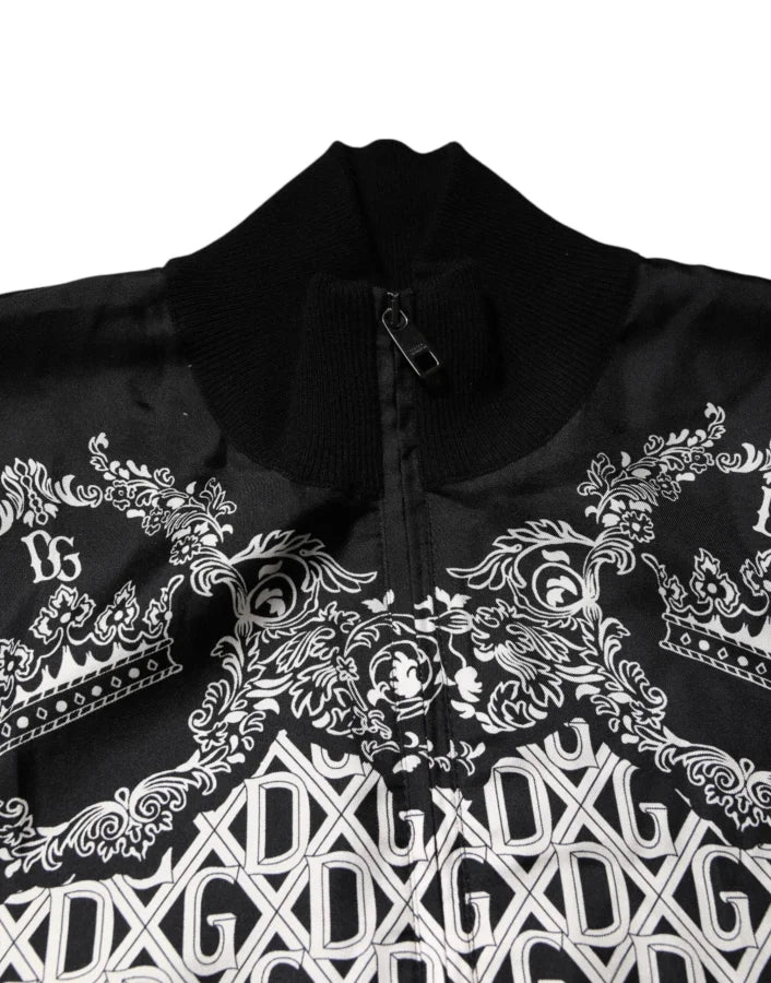 Dolce &amp; Gabbana Black White Bandana Print Full Zip Sweater