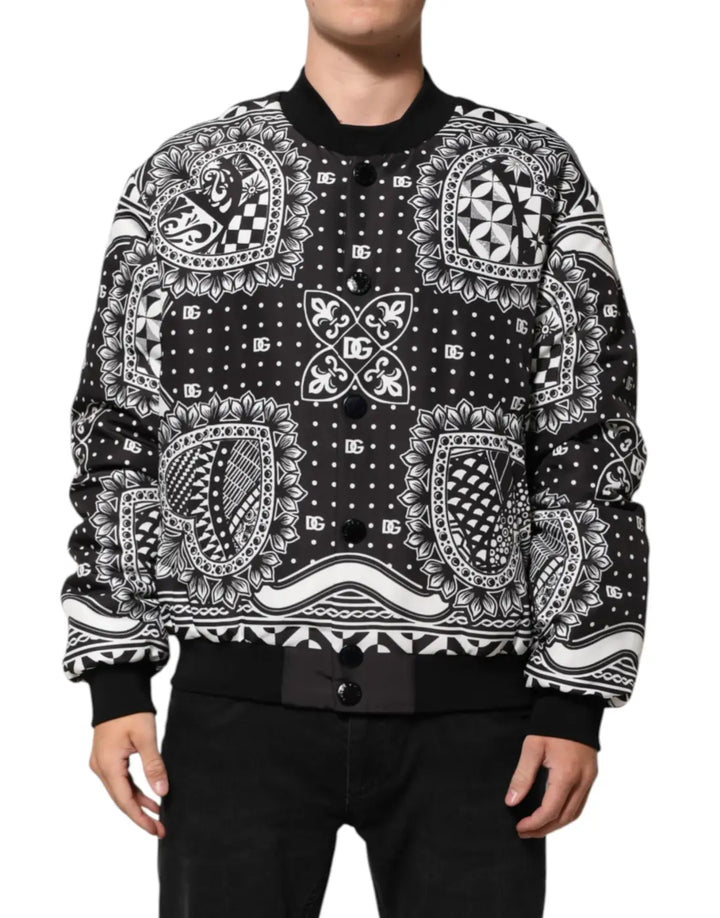 Dolce &amp; Gabbana Black White BandanaPrint Men Bomber Jacket