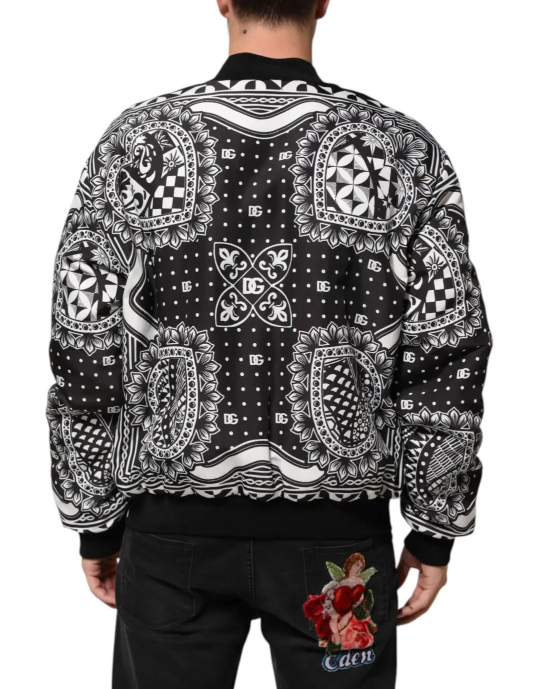 Dolce &amp; Gabbana Black White BandanaPrint Men Bomber Jacket