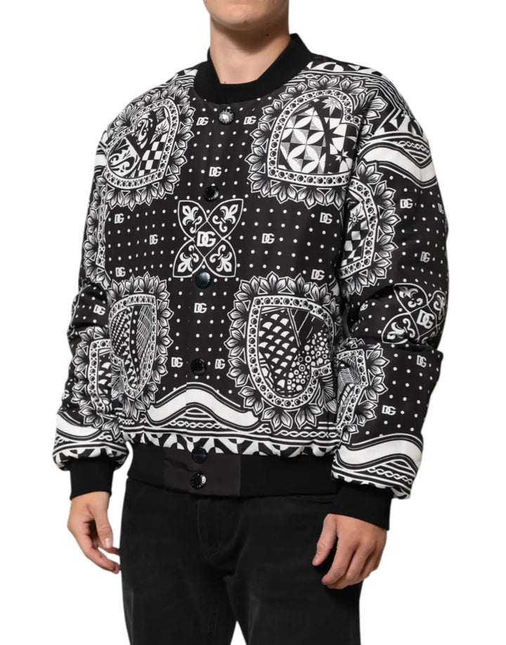 Dolce &amp; Gabbana Black White BandanaPrint Men Bomber Jacket
