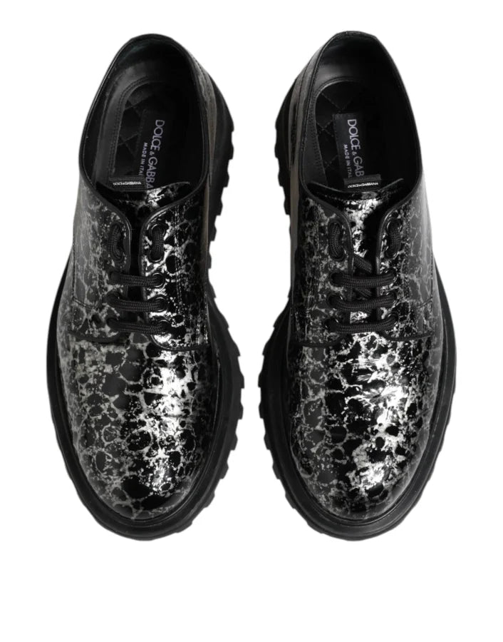 Dolce &amp; Gabbana Black White Calfskin Chunky Derby Shoes