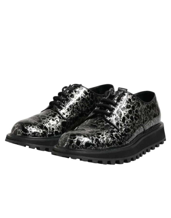 Dolce &amp; Gabbana Black White Calfskin Chunky Derby Shoes