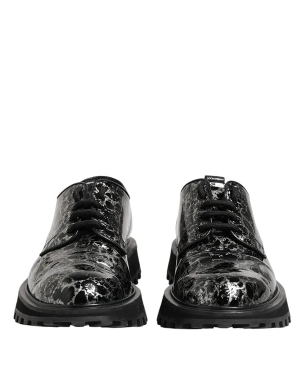 Dolce & Gabbana Black White Calfskin Chunky Derby Shoes