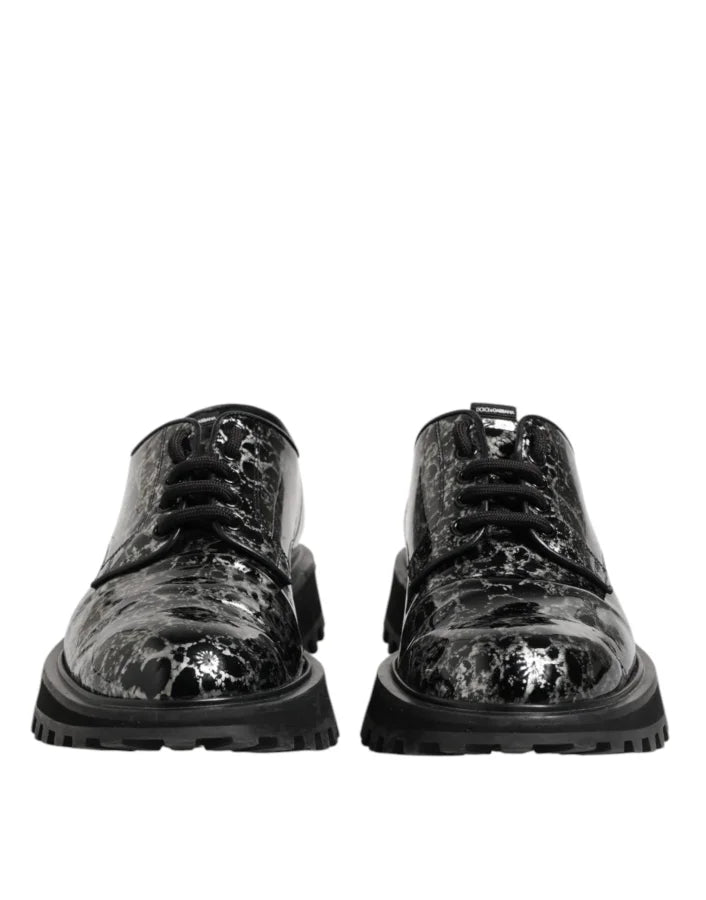 Dolce &amp; Gabbana Black White Calfskin Chunky Derby Shoes