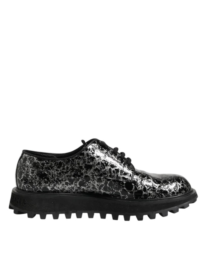 Dolce &amp; Gabbana Black White Calfskin Chunky Derby Shoes