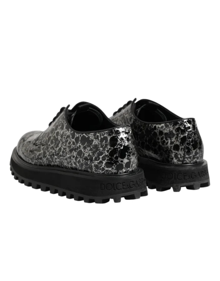 Dolce &amp; Gabbana Black White Calfskin Chunky Derby Shoes