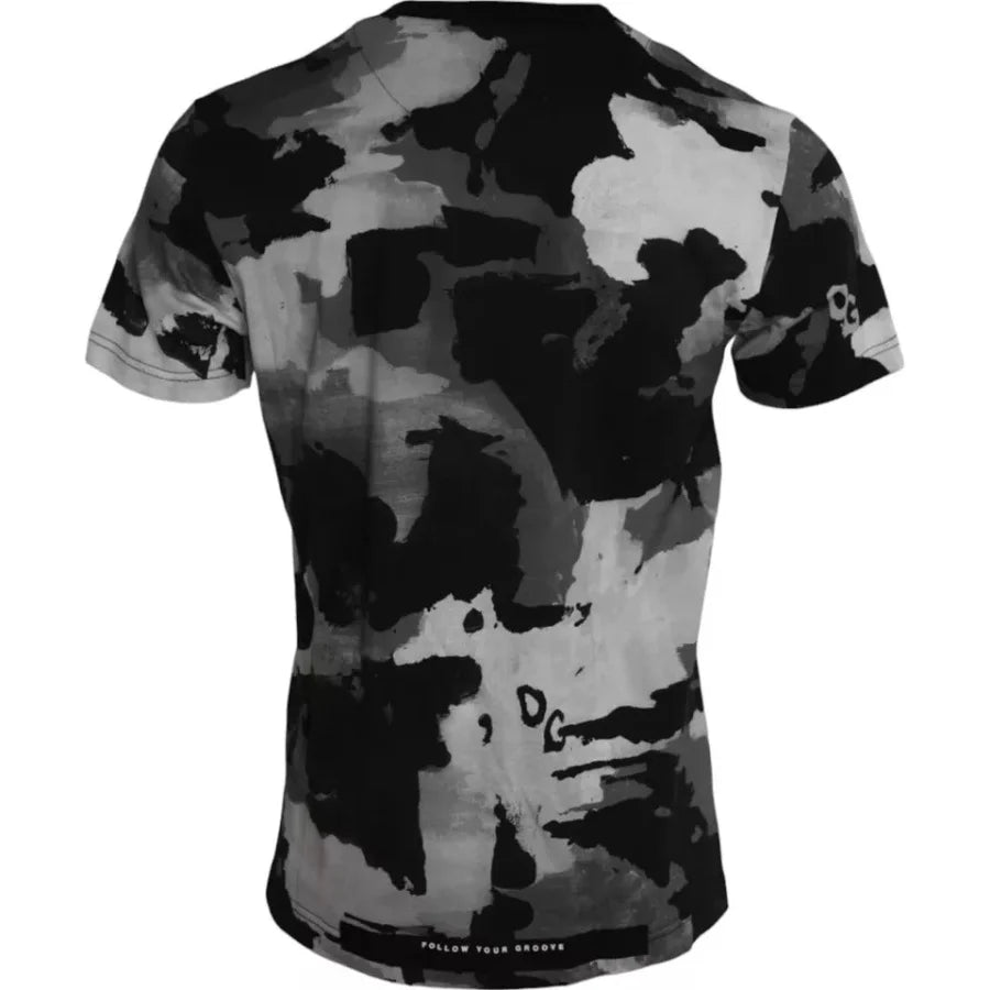 Dolce &amp; Gabbana Black White Camouflage Round Neck T-shirt